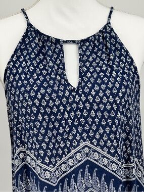 Renee C Navy White Printed Halter Cami Tank Top XL Boho
